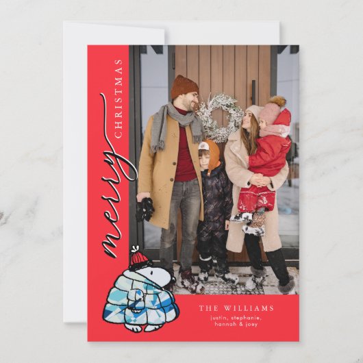 Peanuts Snoopy Winter Puffer Jack Feestdagenkaart (Voorkant)