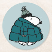 Peanuts | Snoopy Winter Puffer Jas Ronde Kartonnen Onderzetter (Voorkant)