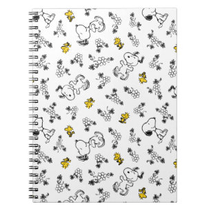 Peanuts Snoopy & Woodstock B&W Bloempatroon Notitieboek
