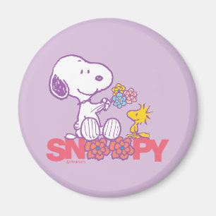 Peanuts Snoopy & Woodstock Bloemen Magneet