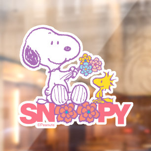 Peanuts Snoopy & Woodstock Bloemen Raamsticker