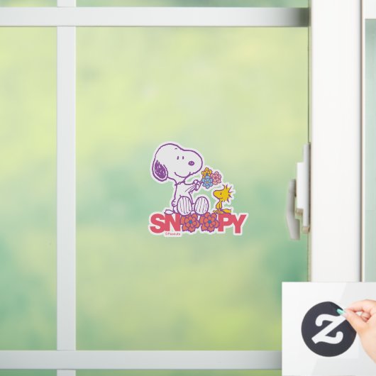 Peanuts | Snoopy & Woodstock Bloemen Raamsticker (Huis)