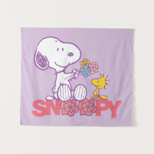Peanuts Snoopy & Woodstock Bloemen Wandkleed