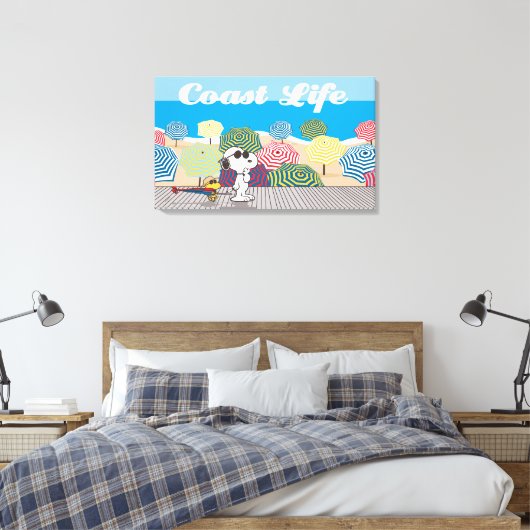 Peanuts | Snoopy & Woodstock Coast Life Canvas Afdruk (Insitu (Slaapkamer))