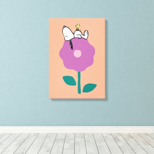 Peanuts | Snoopy & Woodstock Flower Whistle Canvas Afdruk (Insitu (Houten vloer))