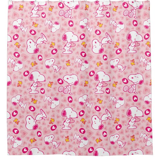 Peanuts | Snoopy & Woodstock Hart Patroon Douchegordijn (Voorkant)