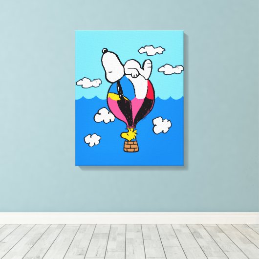 Peanuts | Snoopy & Woodstock heteluchtballon Canvas Afdruk (Insitu (Houten vloer))