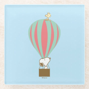 Peanuts   Snoopy & Woodstock heteluchtballon Glazen Onderzetter