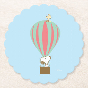 Peanuts   Snoopy & Woodstock heteluchtballon Kartonnen Onderzetters