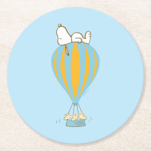 Peanuts   Snoopy & Woodstock heteluchtballon Ronde Kartonnen Onderzetter
