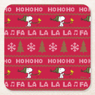 Peanuts Snoopy & Woodstock Kersttrui Vierkante Kartonnen Onderzetter