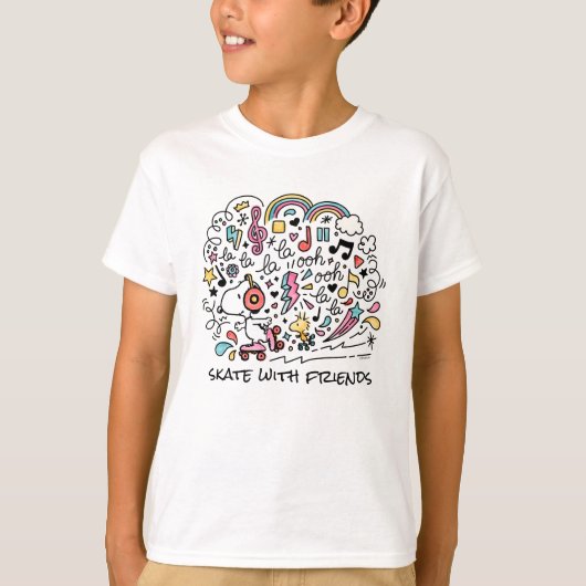 Peanuts | Snoopy & Woodstock Rolschaatsen T-shirt (Voorkant)