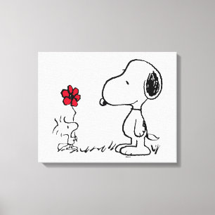 Peanuts   Snoopy & Woodstock Rood & Zwart Canvas Afdruk