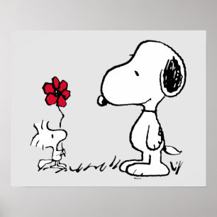 Peanuts Snoopy & Woodstock Rood & Zwart Poster