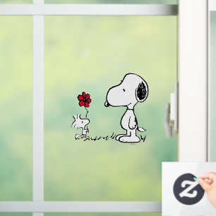 Peanuts Snoopy & Woodstock Rood & Zwart Raamsticker
