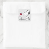 Peanuts | Snoopy & Woodstock Rood & Zwart Vierkante Sticker (Tas)
