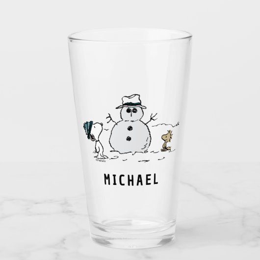 Peanuts | Snoopy & Woodstock Sneeuwman | Naam toev Glas (Voorkant)