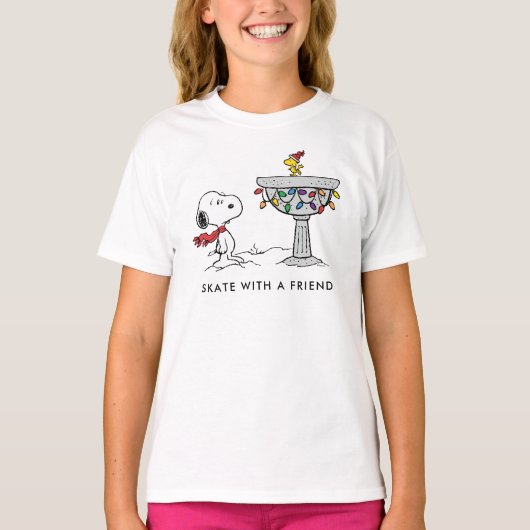 Peanuts | Snoopy & Woodstock Versierd Vogelbad T-shirt (Voorkant)