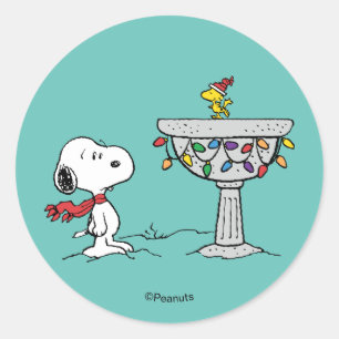 Peanuts Snoopy & Woodstock Versierde Vogelbad Ronde Sticker