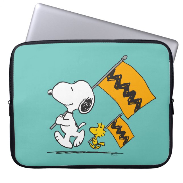 Peanuts | Snoopy & Woodstock Vlaggen Laptop Sleeve (Voorkant)