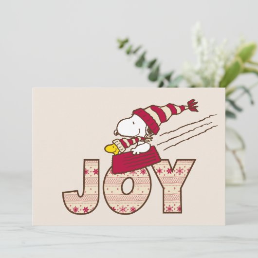 Peanuts | Snoopy & Woodstock Vrolijke sleerit Feestdagenkaart (Staand voorkant)
