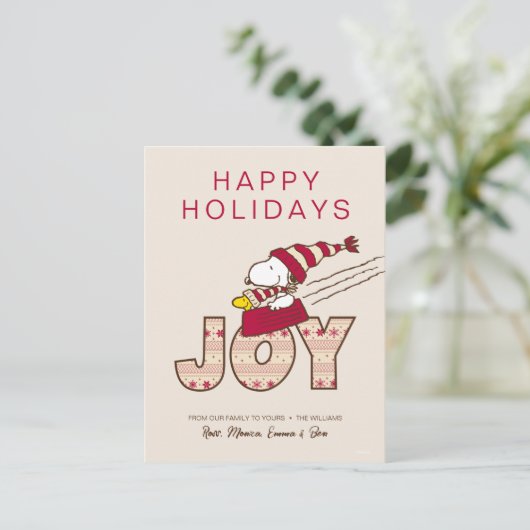 Peanuts | Snoopy & Woodstock Vrolijke sleerit Feestdagenkaart (Staand voorkant)