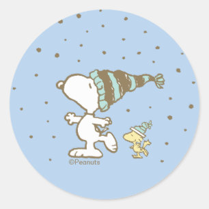 Peanuts Snoopy & Woodstock Winter Schaatsen Ronde Sticker