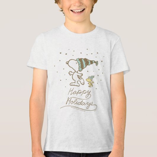 Peanuts | Snoopy & Woodstock Winterschaatsen Tri-Blend Shirt (Voorkant)