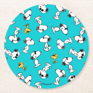 Peanuts Snoopy & Zonnebrilpatroon Ronde Kartonnen Onderzetter
