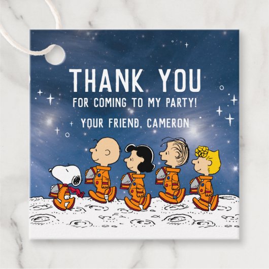 Peanuts Space Birthday beroemd gemaakt door Snoopy Bedankjes Labels (Voorkant)