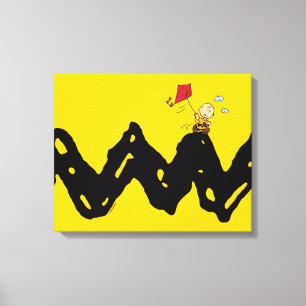 Peanuts   Vliegende vlieger Charlie Brown Canvas Afdruk