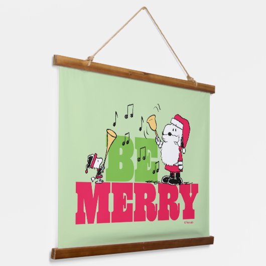 Peanuts | Wees vrolijk met Kerstmis Hangend Wandkleed (Gebogen)