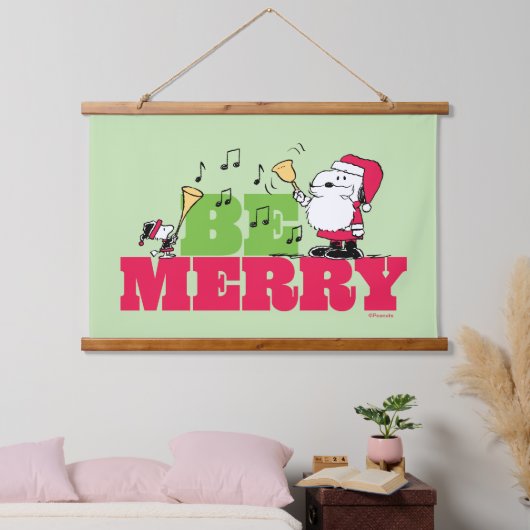 Peanuts | Wees vrolijk met Kerstmis Hangend Wandkleed (Slaapkamer)