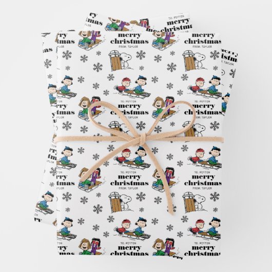 Peanuts | Winter Sleding Fun Patroon Inpakpapier Vel (In situ)