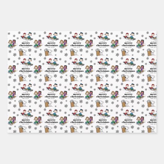 Peanuts | Winter Sleding Fun Patroon Inpakpapier Vel (Voorkant)