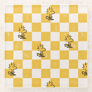 Peanuts   Woodstock Geruite vlag Glazen Onderzetter