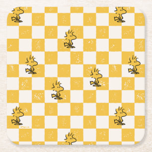 Peanuts   Woodstock Geruite vlag Vierkante Kartonnen Onderzetter