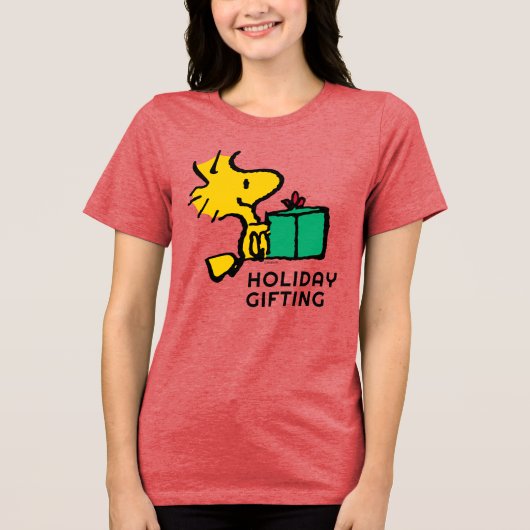 Peanuts | Woodstock Kerstcadeau Tri-Blend Shirt (Voorkant)