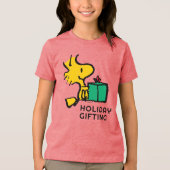 Peanuts | Woodstock Kerstcadeau Tri-Blend Shirt (Voorkant)