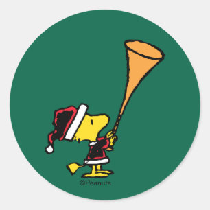 Peanuts Woodstock Kerstman Ronde Sticker