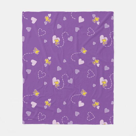 Peanuts | Woodstock Paarse hartpatroon Fleece Deken (Voorkant)