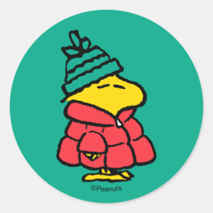 Peanuts   Woodstock Puffy Winterjas Ronde Sticker
