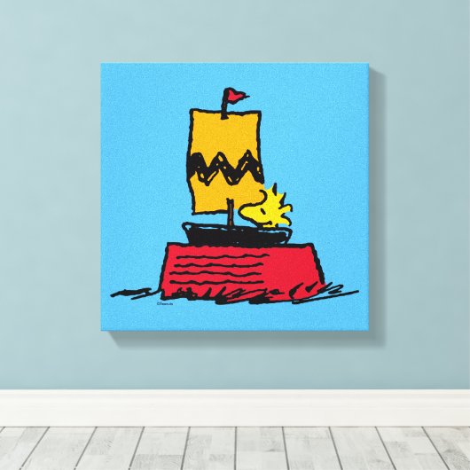 Peanuts | Woodstock Snoopy Dish Zeilboot Canvas Afdruk (Insitu (Houten vloer))