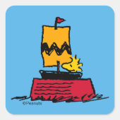 Peanuts | Woodstock Snoopy Dish Zeilboot Vierkante Sticker (Voorkant)