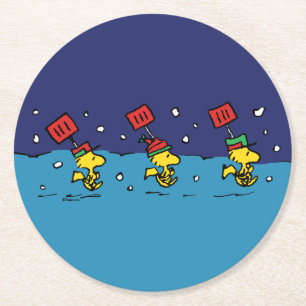 Peanuts Woodstock Snow Shovel Team Ronde Kartonnen Onderzetter