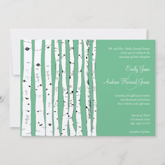 PeaPod Green Birch Tree Mariage Invitations (Devant)