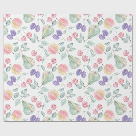 Pear, Apple, kersen, pruim, fruitmix, stijlvolle p Cadeaupapier (Vlak)