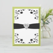 Pear Green en Black Monogrammed Invitation Kaart (Staand voorkant)
