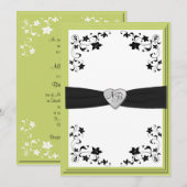 Pear Green en Black Monogrammed Invitation Kaart (Voorkant / Achterkant)