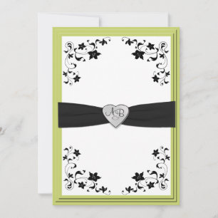 Pear Green en Black Monogrammed Invitation Kaart